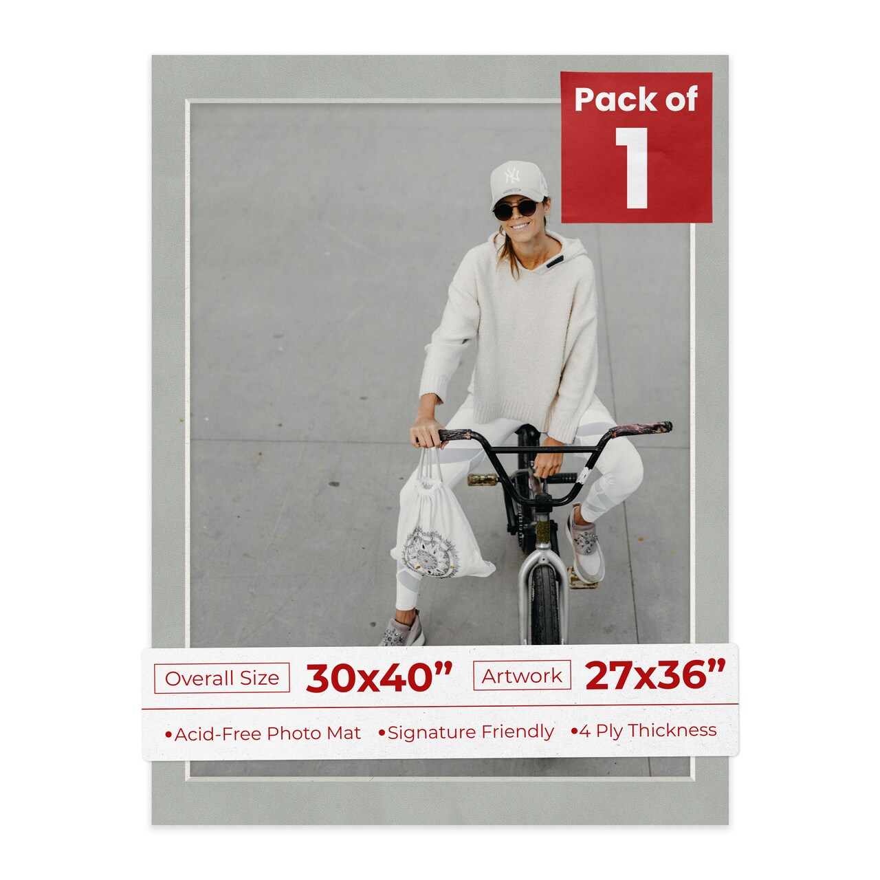 Light Grey Suede Mat Board for 30x40 Frames - Fits 27x36 Photos